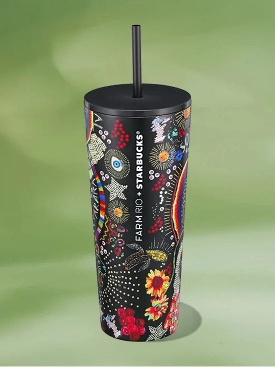NWT Starbucks Farm‎ Rio Black Floral Tumbler 24oz Limited Edition
