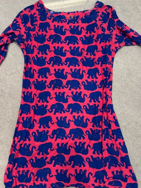 Lilly Pulitzer Pink and Blue Elephant Print Women’s Dress