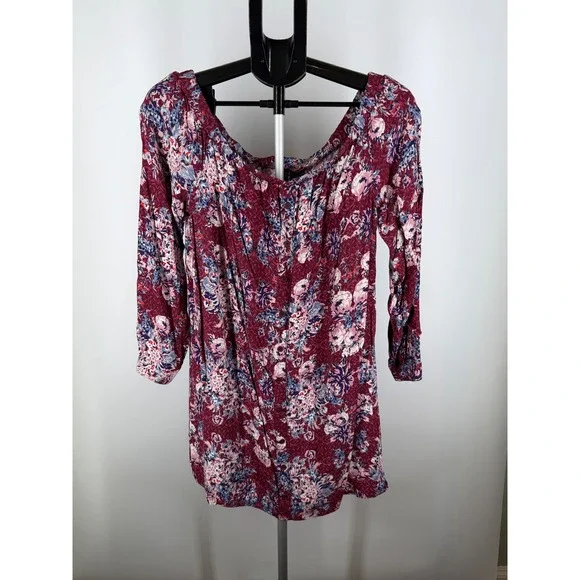 Fire‎ Los Angeles Floral Off The Shoulder Mini Dress Burgundy Boho XL