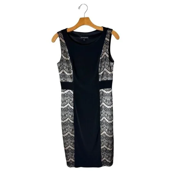 Cynthia Rowley Dress Women 6 Black Nude Lace Jersey Knit Sleeveless Sheath Party