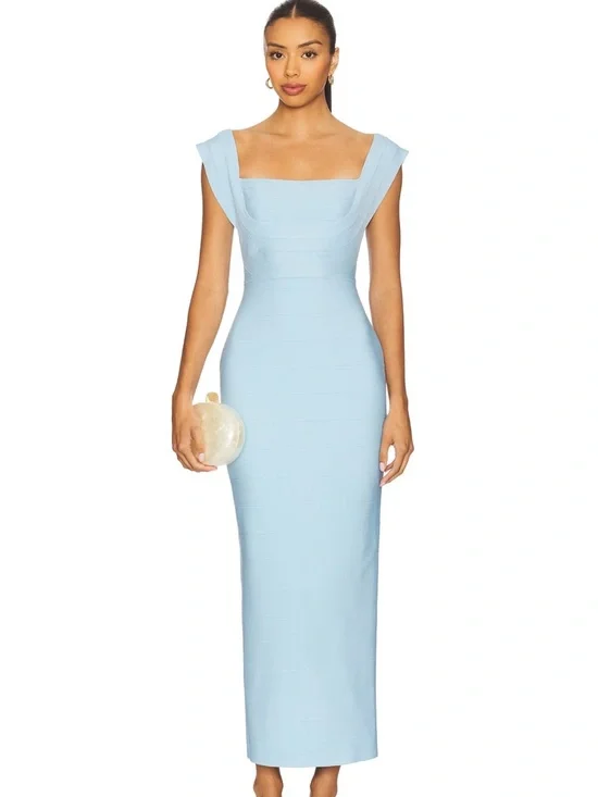 Elliatt Powder Blue Square-Neck Bodycon Maxi Dress