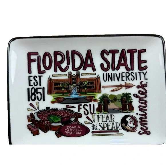 Glory Haus Florida State University Seminoles Ceramic‎ Dorm Trinket Tray 5x7 NEW