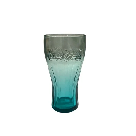 Coca Cola Glass Teal Blue Embossed Logo‎ Tapered Tumbler Drinkware