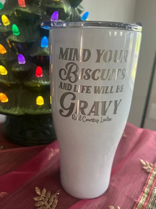 Mind Your Buscuits and life will be Gravy 27ounce Cup Slider lid new