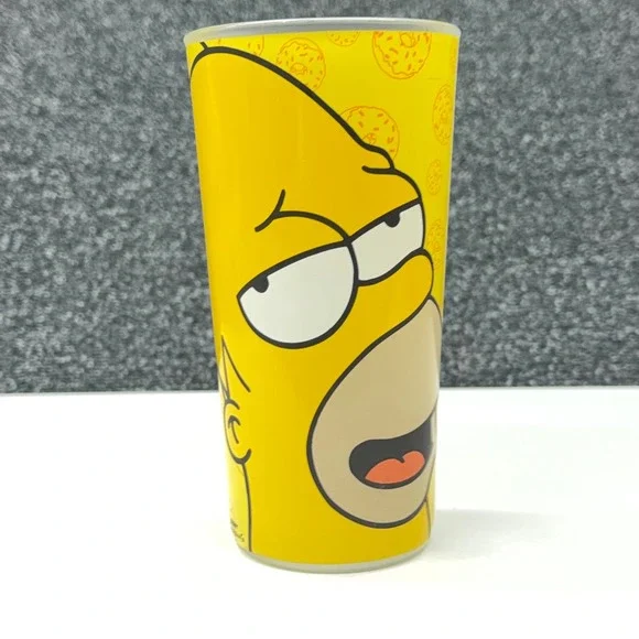 Vintage 2001 The Simpsons Homer‎ Simpson Frosted Glass Tumbler Donut Graphic 6in