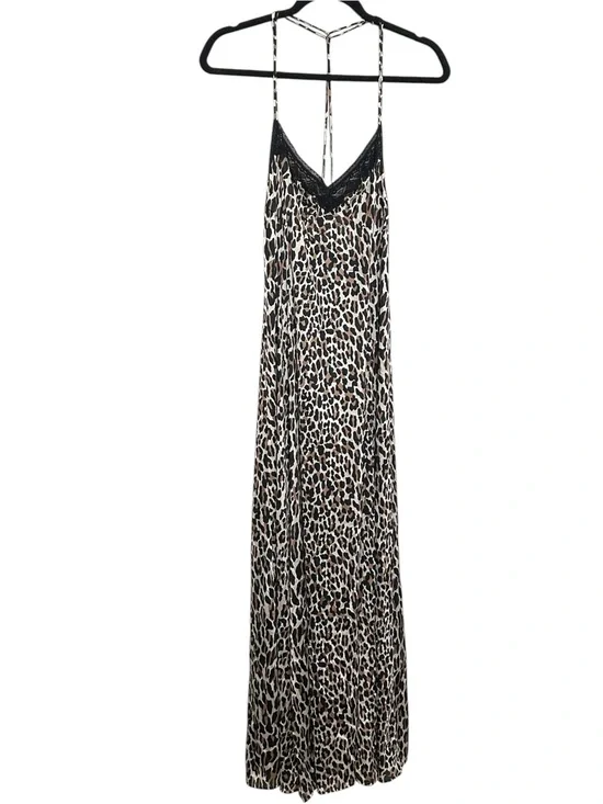 Vanity Fair Vintage Leopard Print Lace Trim Nightgown Maxi Gown USA Size L