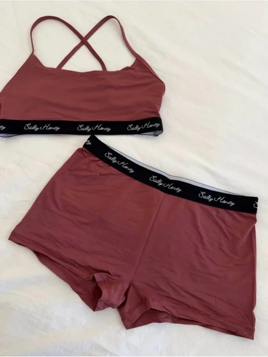 Salty Honey Women's Mauve Crossback Bralette & Boyshort Set