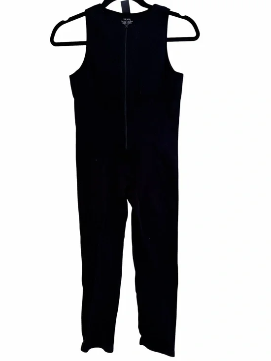 She's Waisted Black Ribbed Knit Sleeveless One-Piece Zipper Jumpsuit XL/XXL