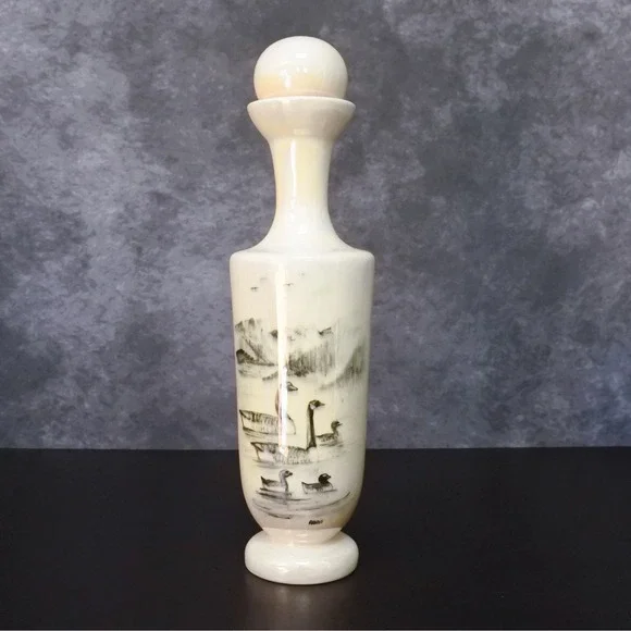 Vintage Bering Sea Originals Alaska Hand Painted Geese Lusterware Decanter