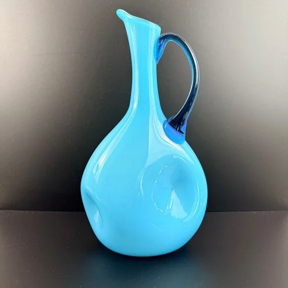 Stelvia Italy‎ Cased Blue Pinched Pitcher Blue Handle Mid Century Modern 13