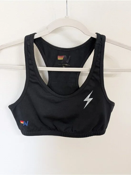 Aviator Mation Bolt Stripes Sports Bra Black Sz Medium