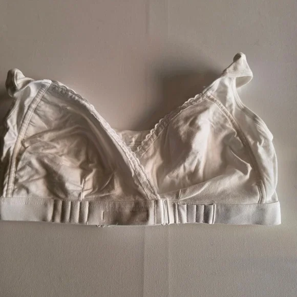 Womens White Cotton Blend Front Closure Wireless Bra Lace Trim Size XL