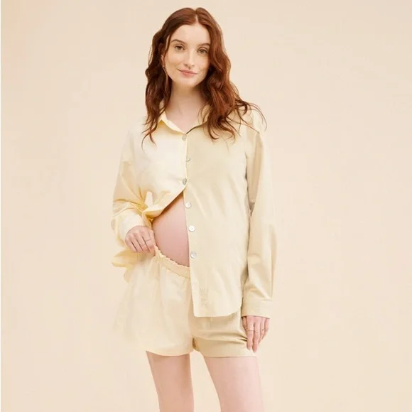 NWT Waverles Maternity Two Tone Poplin Short Set