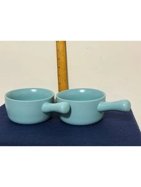 Pair of ceramic soup bowls with handles