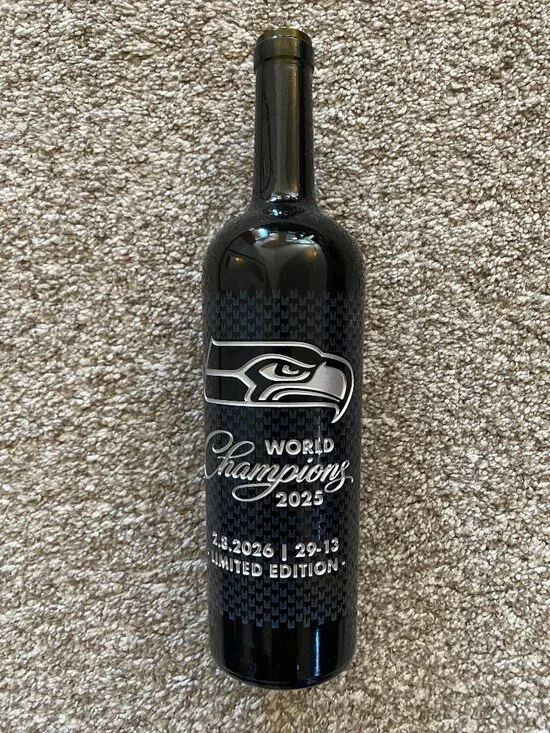 Limited Edition World Champions 2025 Seattle Seahawks Empty Wine Bottle