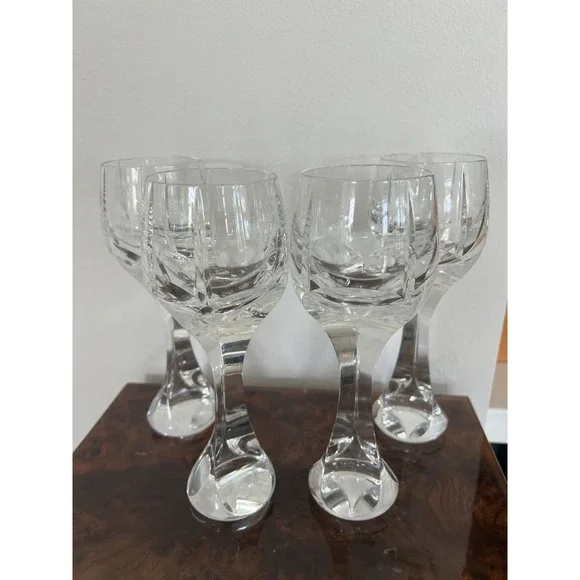 Baccarat Crystal Neptune Tall Water Goblet Glass Sharp Edge Stem Set of 4