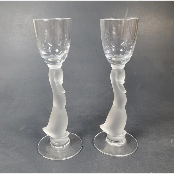 Heisey Glass 2 Frosted Goose Stem‎ Wine Glass 1940's Heisey Animals & Figurines