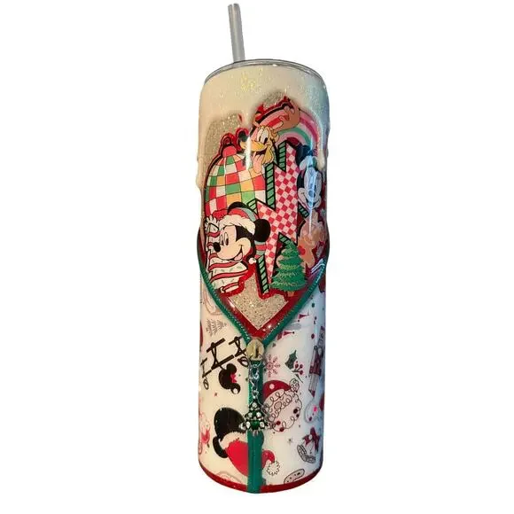 Disney Inspired Custom Mickey and Friends Christmas Holiday Snow Tree Tumbler