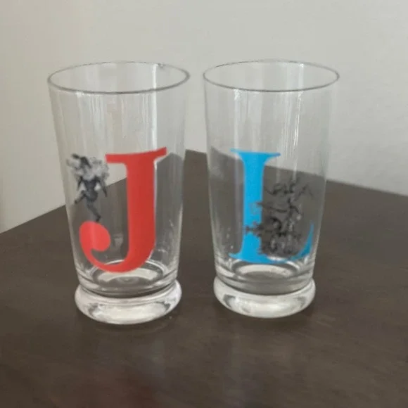 EURO CERAMICA Monogrammed J L Tall Drinking Glasses Set‎ of 2 Cherub Design