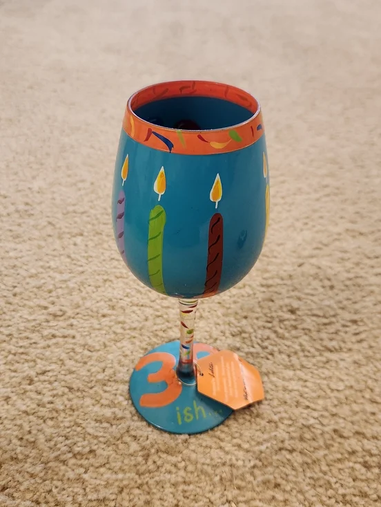 Lolita‎ Wine Glass 30-Ish Birthday Candles Hand Painted 15 oz NWT