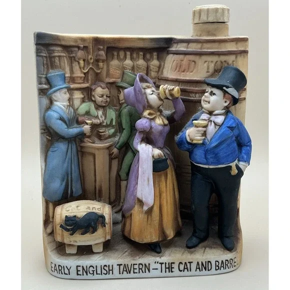 Vintage Boord's Distillery Ceramic Decanter Cat and Barrel Early‎ English Tavern
