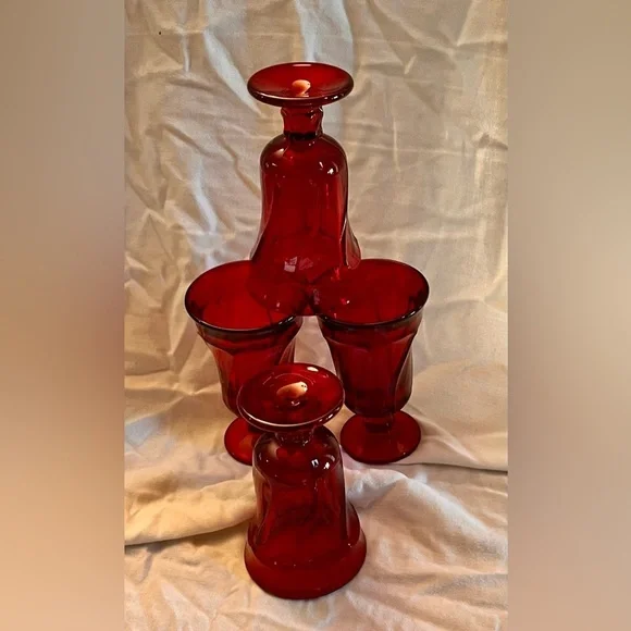 Fostoria Jamestown Ruby Red Juice Goblets - Set of 4 MCM Vintage Glassware 4.75
