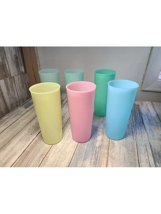 Six Vintage Tupperware Plastic Cups 16 Oz Pastel Colors Number 107