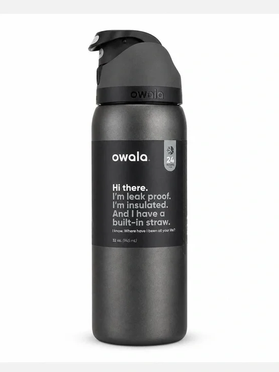 OWALA 32oz Black Very Very Dark Free Sip Stainless Steel Water  Bottle