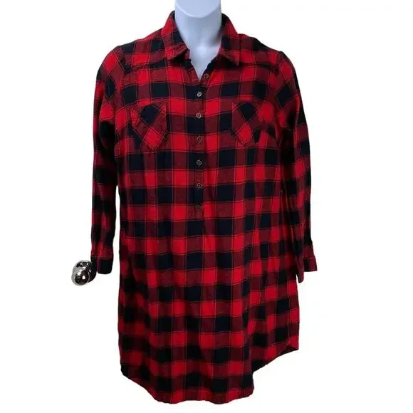 Merona Sleep Shirt Buffalo Plaid Size XXL Red Black