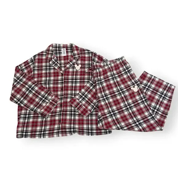 Disney Adult 2XL Pajama PJ Set Christmas 2022 Mickey Holiday Tartan Plaid Red