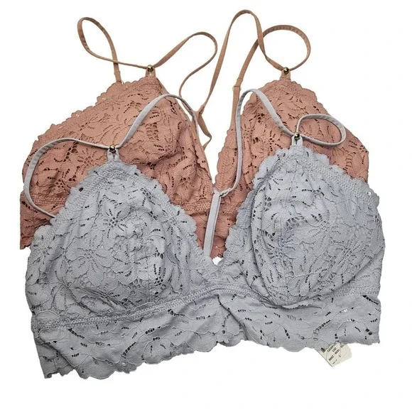 NEW Aerie 2pc Lace Bralette L Mauve Blue‎ Lounge Bra NWT