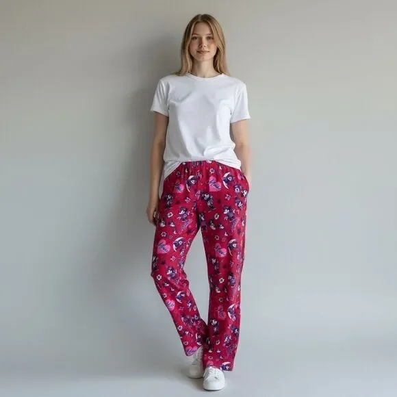 Disney Mini Mouse Solid Pink Graphic Hearts Pajama Pants size L Ultra Soft