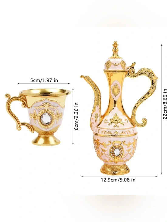 Ornate Pink and Gold Decorative Teapot and Cup Set