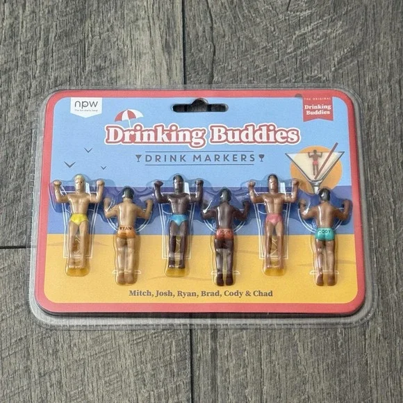 NPW Drinking Buddies Cocktail Wine Glass Charms Drink Markers 6 pcs Party Gift