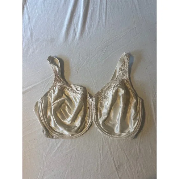 Vanity Fair Bra Womens 40DD Ivory Good Lace Trim Satin Full Coverage 75-183