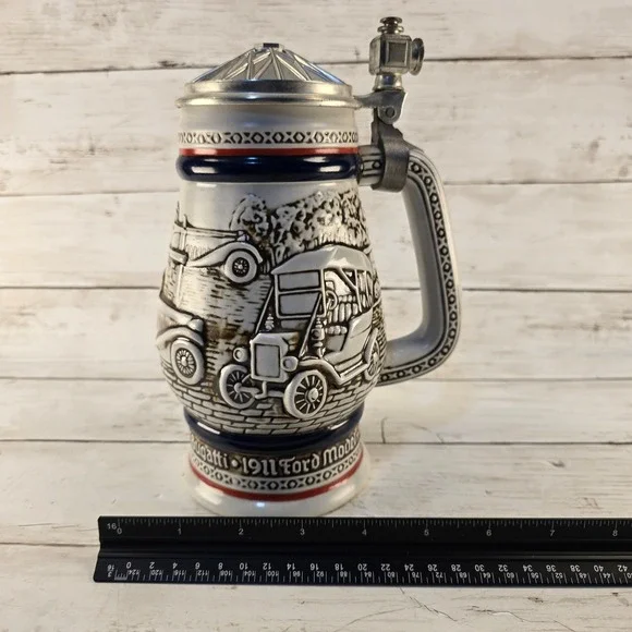 Vintage 1979 Avon Antique Cars Beer Stein Ceramarte Brazil Ford Bugatti Stanley
