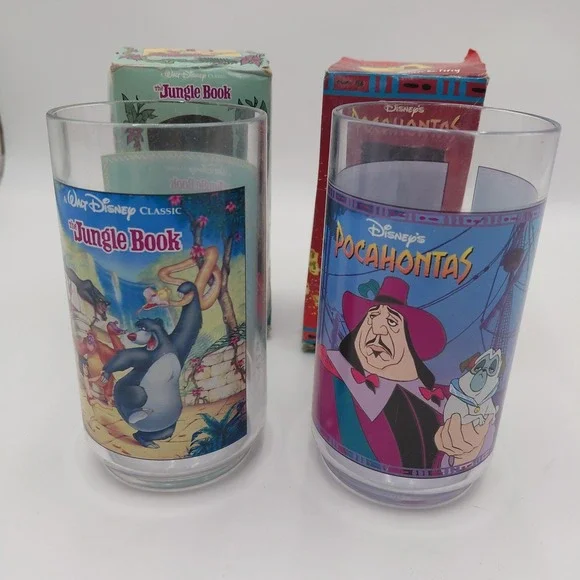 2 Vtg Disney Pocahontas & Jungle Book Burger King Boxes & Cup Lot Kids Collector