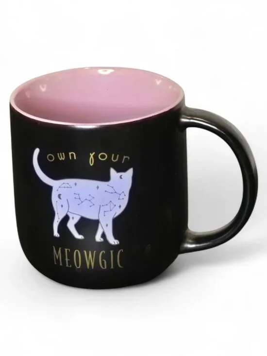 Cute Cat Coffee Mug Own Your Meowgic Black Pink Ceramic Cat Lover Cup