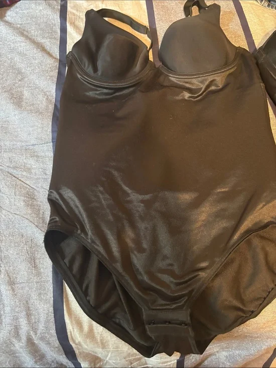 Flexees Black One-Piece Bodysuit with Built-In Cups