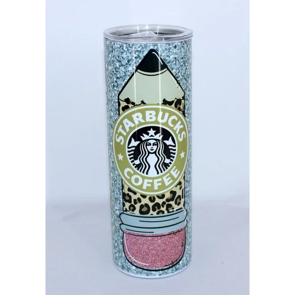 Starbucks Teacher Life Pencil Tumbler Leopard Print Insulated Travel Cup Lid
