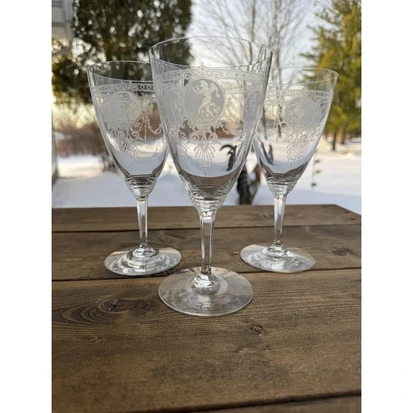 Heisey Pied Piper Etched Water Goblets 7 1/8