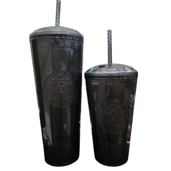 Starbucks Black Faceted Tumbler Set Mom and Me 24oz 16oz Venti Grande Cold Cup