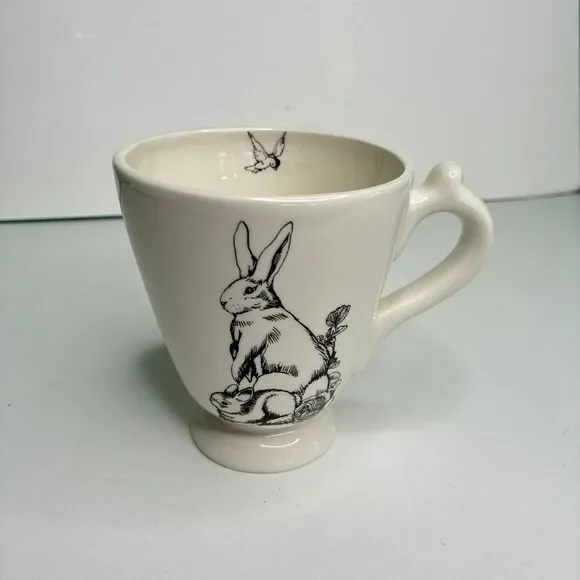 Barnyard Toile Rabbit Footed Coffee Mug Cup Andrea by Sadek Trostli Retired
