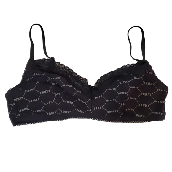 Savage X Fenty‎ Black Caviar Logo Print Bralette Medium