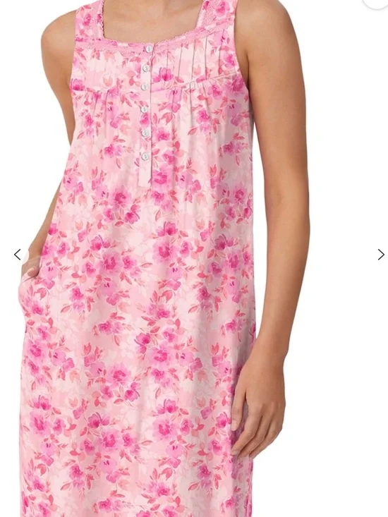 Aria Pink Floral Sleeveless 100% Cotton Nightgown size Small with pockets