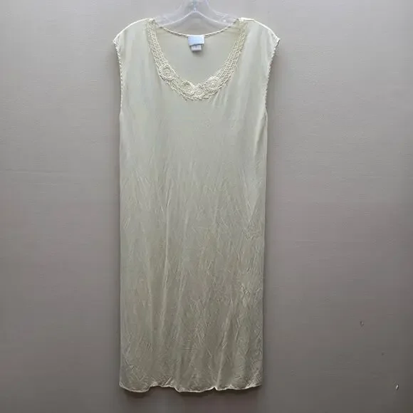 VTG Hanro of Switzerland Silk Lace Trim Sleeveless Nightgown Yellow Small Luxury