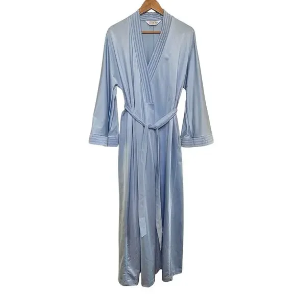Vtg Vanity Fair Light Blue Long Belted Robe Made in USA Size Medium