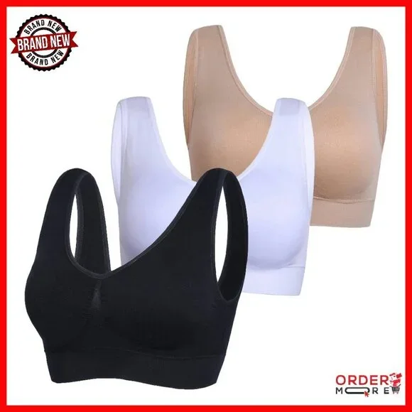 Wireless Seamless Sports Bra 3-Pack with Removable Pads for Yoga Sleep