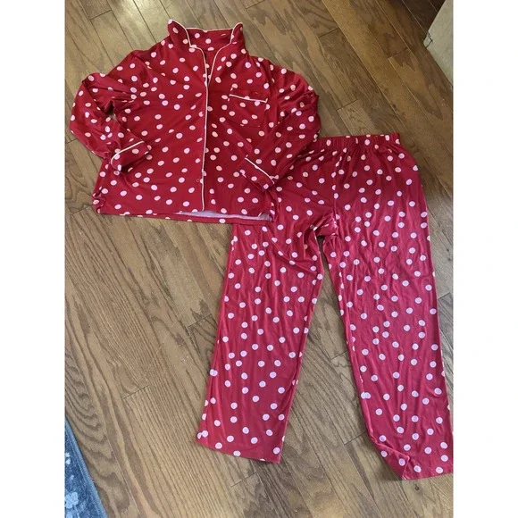 KATE SPADE Women's Red Polka Dot Short Sleeve 2-Piece Pajama Set‎ Sz Medium