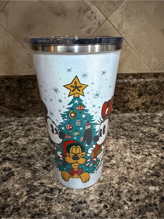 Disney Parks Christmas Holiday Minnie Mickey Pluto Travel Tumbler Cup